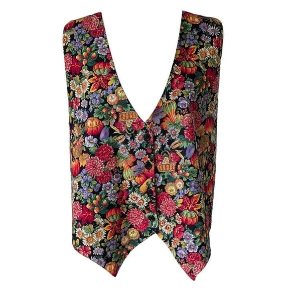 Pumpkin Patch Fall Autumn Flower Vest Light Weight Jacket Size L Basic Editions - Picture 1 of 7